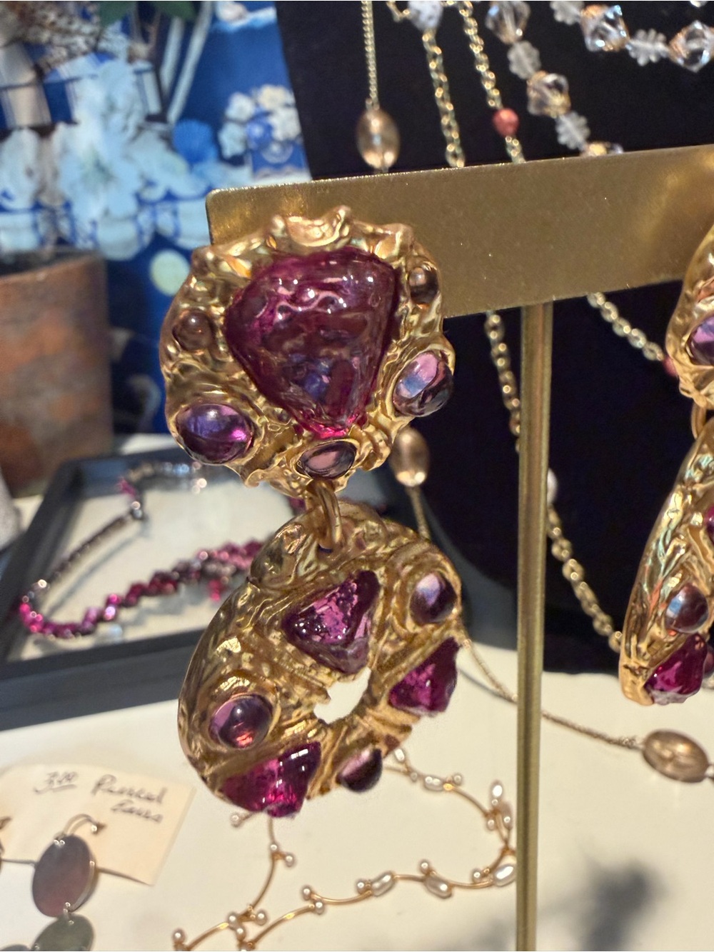 Catwalk Jon Purple stone and gold plated dangly earrings - Picture 6 of 6
